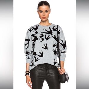 Alexander McQueen Mint Melange Mixed Media Novelty Birds Pullover Sweatshirt S
